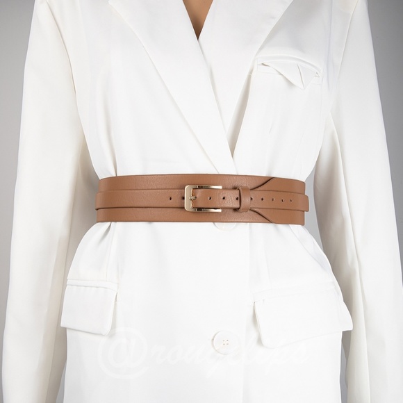Rouge! Accessories - Camel Brown PU Leather Belt Gold Buckle Wide